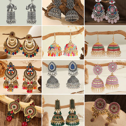 Fusion Finery Collection - Pack Of 12 Pair Jhumka Earrings #22
