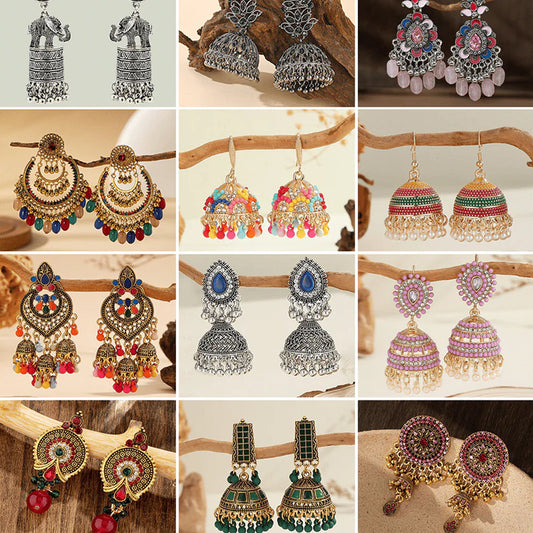 Fusion Finery Collection - Pack Of 12 Pair Jhumka Earrings #22