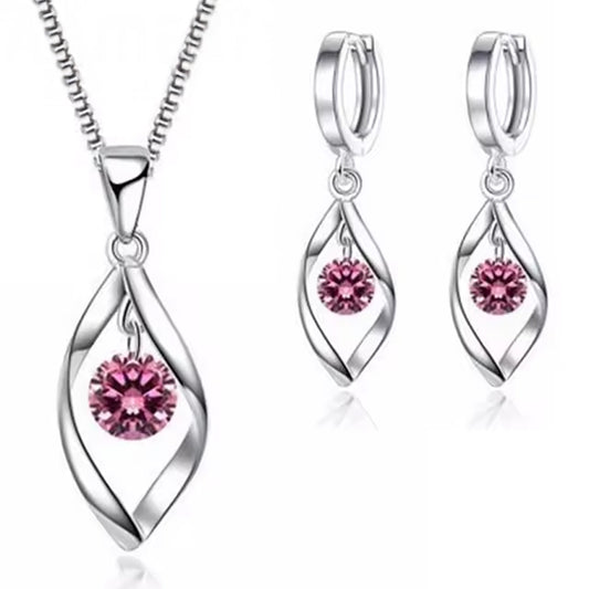 Women Elegant Waterdrop Rhinestone Pendant Necklace & Hook Earrings Jewelry Set of 3
