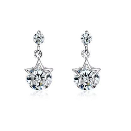 Silver Flowers Zircon Stud Earrings Accessories For Women Pack of 9 Pairs