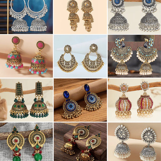 Cultural Charm Collection -  Pack Of 12 Pair Jhumka Earrings #12