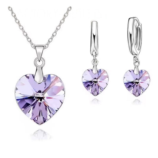 Women Elegant Waterdrop Rhinestone Pendant Necklace & Hook Earrings Jewelry Set of 3