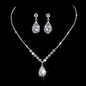 Women Elegant Waterdrop Rhinestone Pendant Necklace & Hook Earrings Jewelry Set of 3