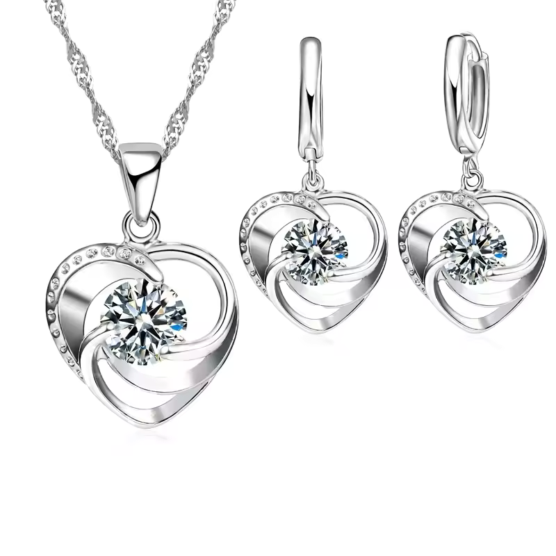 Women Elegant Waterdrop Rhinestone Pendant Necklace & Hook Earrings Jewelry Set of 3
