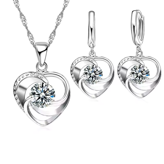 Women Elegant Waterdrop Rhinestone Pendant Necklace & Hook Earrings Jewelry Set of 3