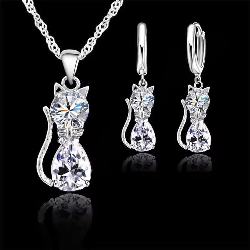 Women Elegant Waterdrop Rhinestone Pendant Necklace & Hook Earrings Jewelry Set of 3