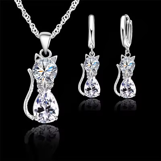 Women Elegant Waterdrop Rhinestone Pendant Necklace & Hook Earrings Jewelry Set of 3