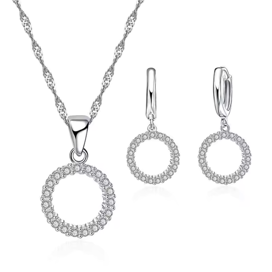 Women Elegant Waterdrop Rhinestone Pendant Necklace & Hook Earrings Jewelry Set of 3