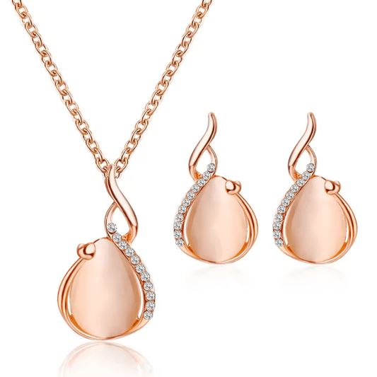 Women Elegant Waterdrop Rhinestone Pendant Necklace & Hook Earrings Jewelry Set of 3 pcs #1