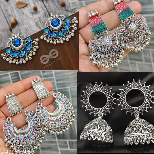 Premium Jaipuri Oxidized Set Of 12 Earrings Combo